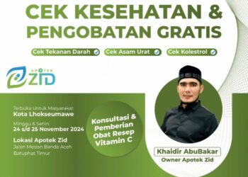 Besok!, Apotek Zid Buka Layanan Pengobatan Gratis Untuk Warga Lhokseumawe