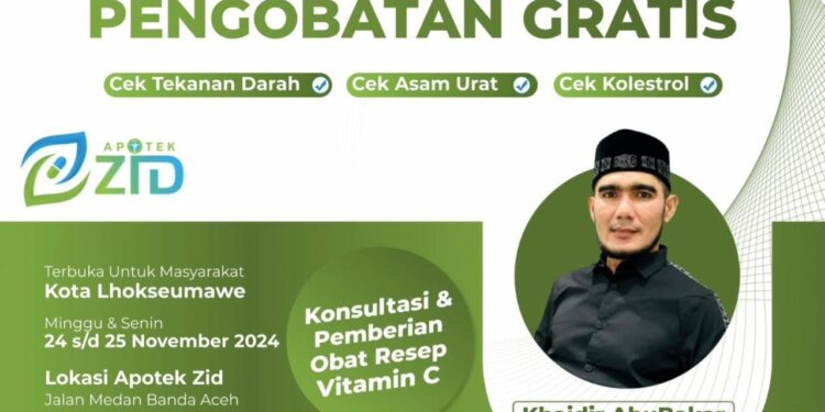 Besok!, Apotek Zid Buka Layanan Pengobatan Gratis Untuk Warga Lhokseumawe
